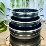 سه تابه دو دسته طرح چدن گرانیت(چکشی) مافارون
