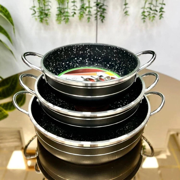 سه تابه دو دسته طرح چدن گرانیت(چکشی) مافارون