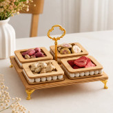 اردوخوری چوبی ۴ خانه مهره دار با پایه طلایی